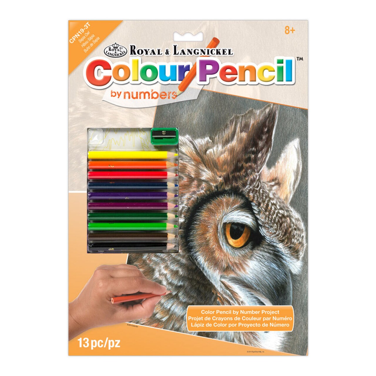 CPN19 | Colour Pencil by numbers™ 13pc 8.75" x 11.75" Sepia Owl Project